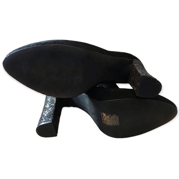 Michael Shannon Tosca Blu Shoes Black Glitter Block Heel Bootie - Picture 6 of 11